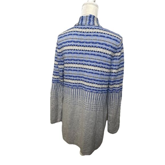 Talbots Size XL Blue White Gray Fair Isle Nordic Cardigan Sweater Wool Blend - Picture 3 of 8